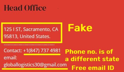 firstgloballogistics scam fake contact details