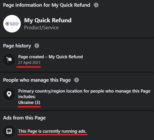 myquickrefund scam facebook page