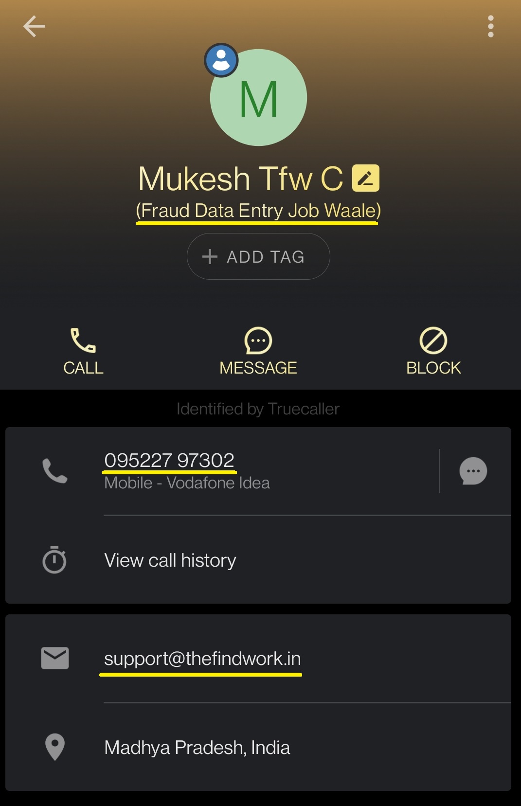TheFindWork TheWorkIndia scam phone 2