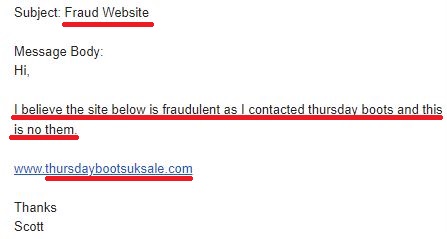 Thursdaybootsuksale scam alert from reader