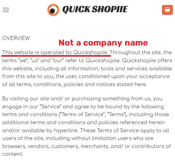 quickshopiie scam fake terms