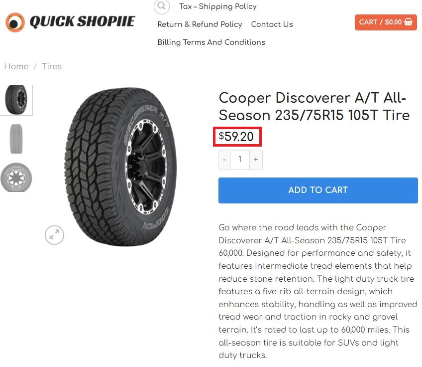 quickshopiie scam cooper discoverer tire fake price