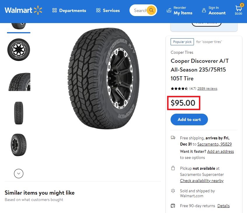 walmart cooper discoverer tire real price