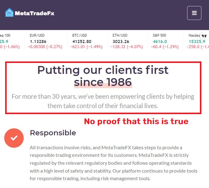 metatradefx scam fake website age
