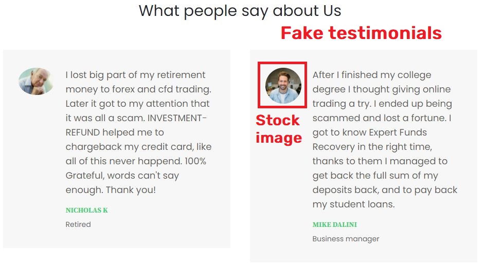 Expertfundsrecovery scam fake testimonials