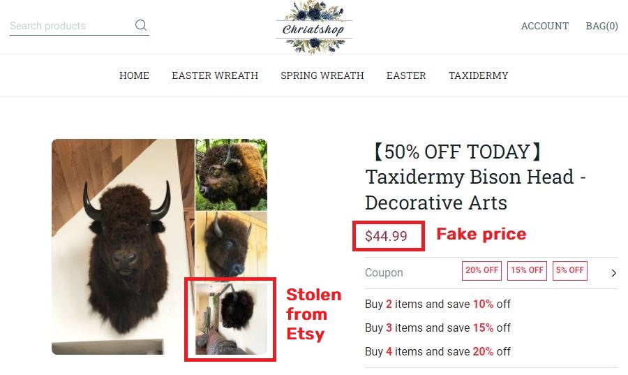 Chriatshop scam taxidermy bison fake price