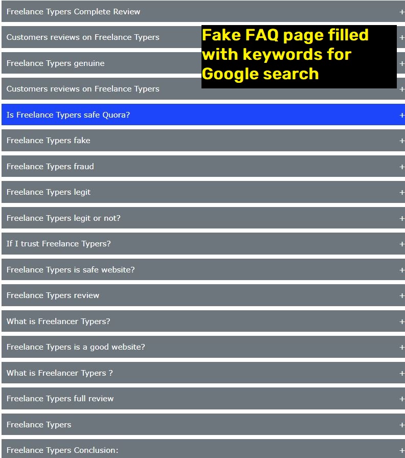 freelancetypers scam fake faq page freelance typers