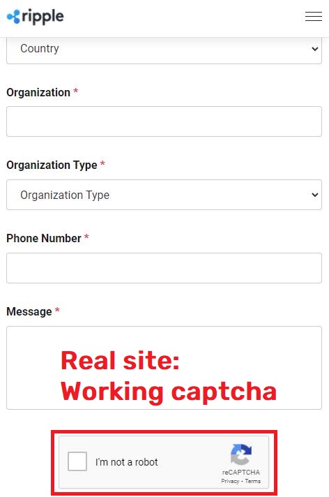 working captcha on original ripple website