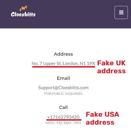 cloexbitts scam fake contact details