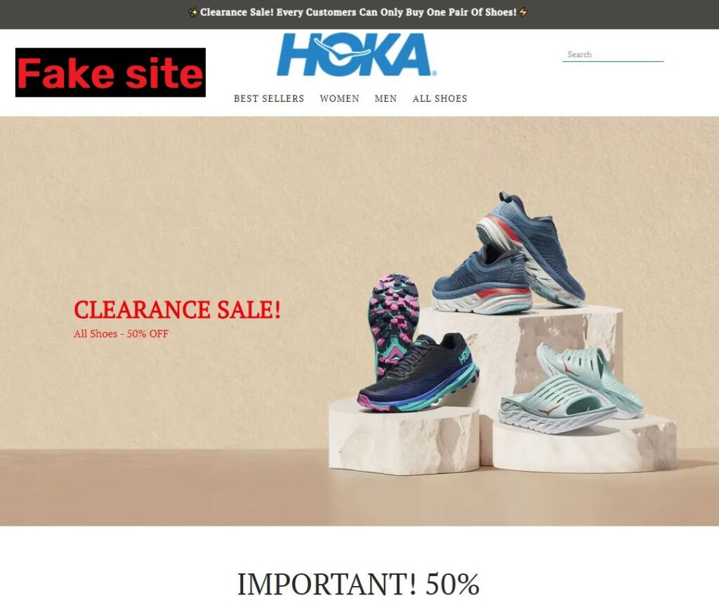 hokaoutlets scam fake website