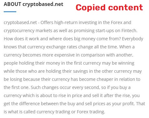 Cryptobased scam copied content