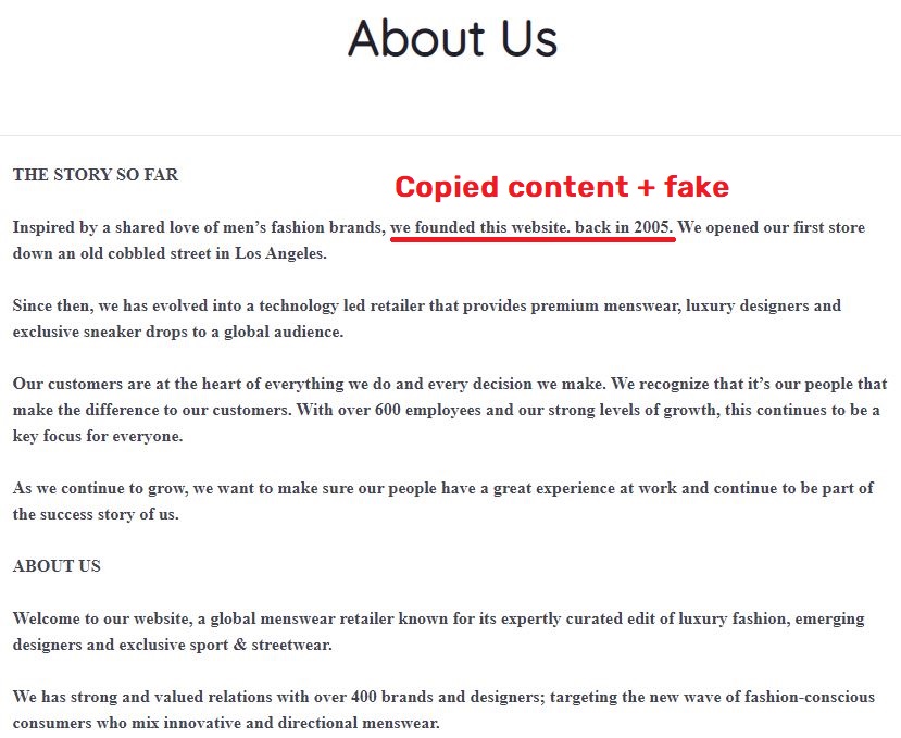 Deoneshop scam fake about us content