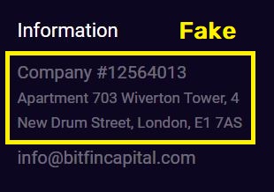 bitfincapital scam fake company number