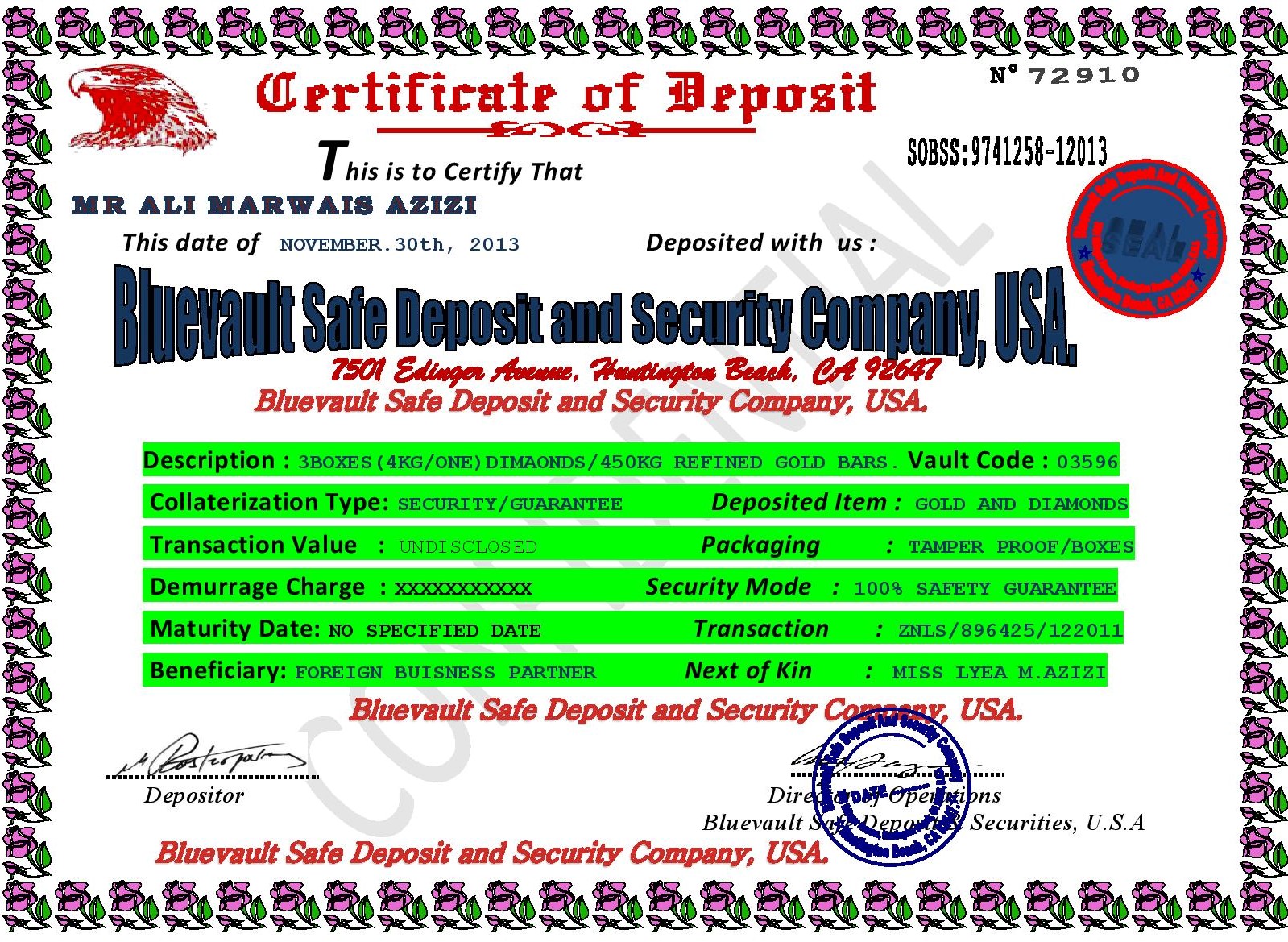 Bluevaultsecure.net scam fake certificate