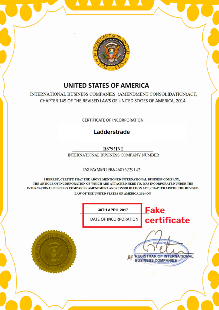 Ladderstrade scam fake certificate