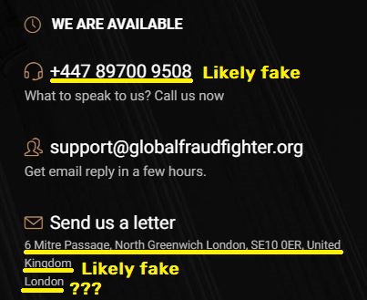 global fraud fighters globalfraudfighter scam fake contact details