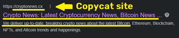cryptonews.cx fake crypto news site google result