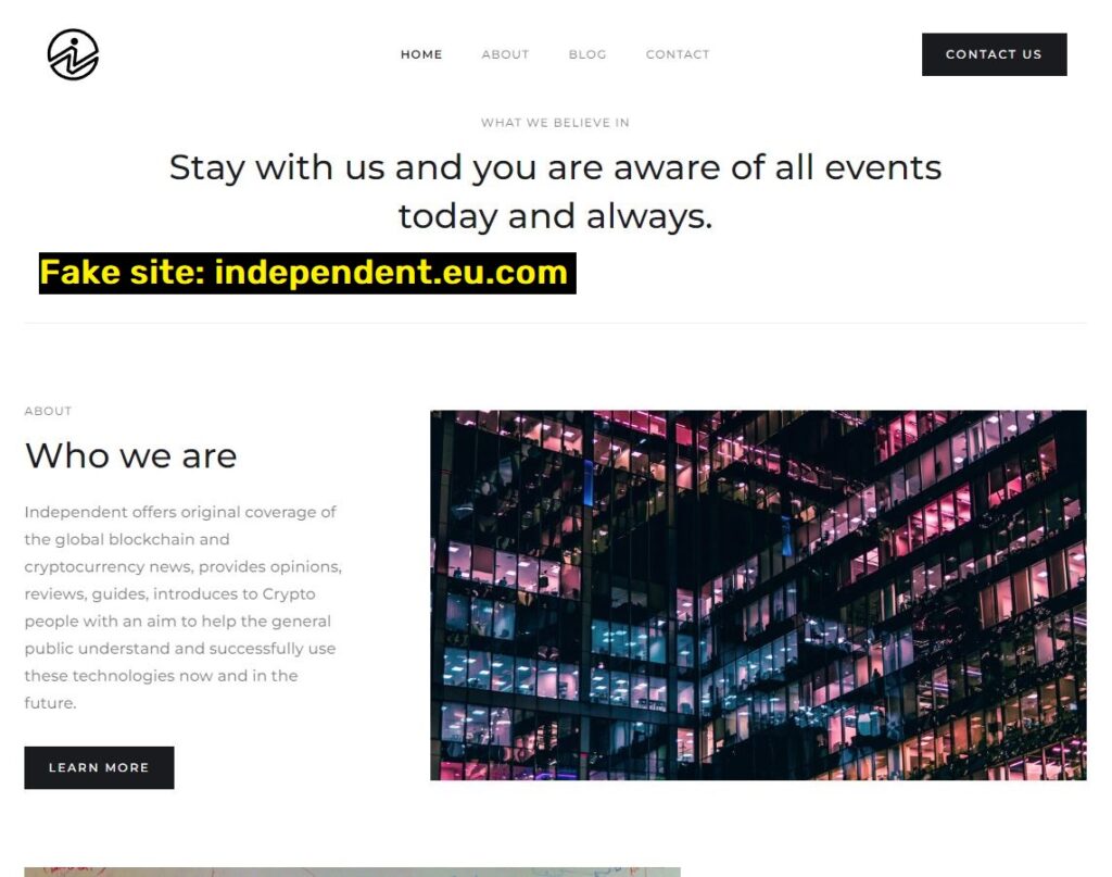 independent.com.eu fake crypto news site