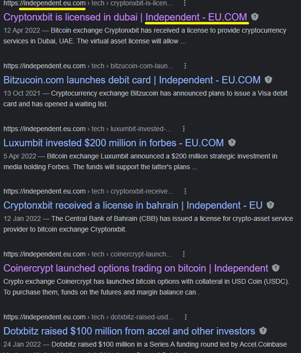independent.com.eu fake crypto news site google result