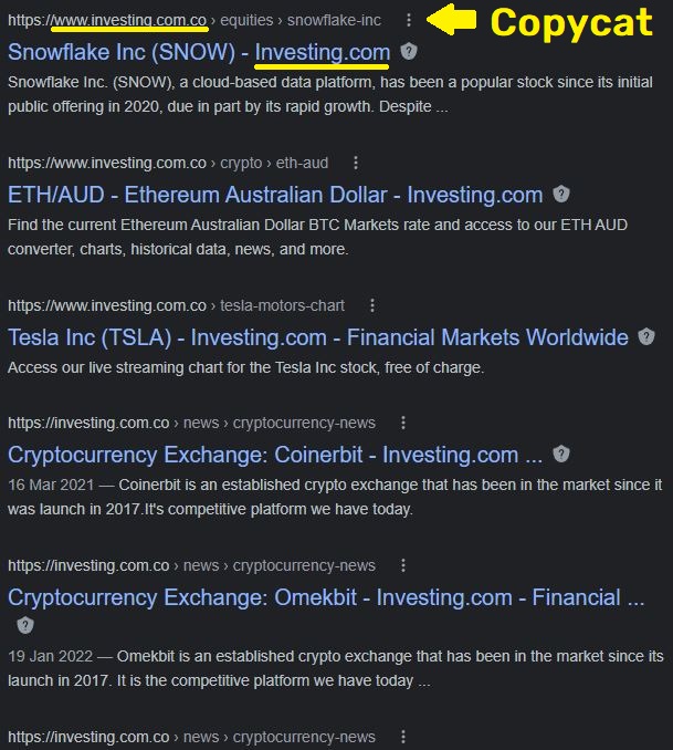 investing.com.co fake crypto news site google result