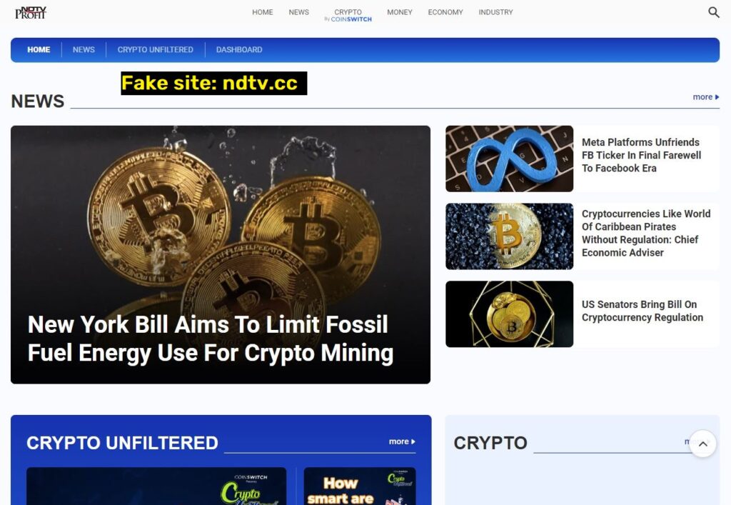 ndtv.cc fake crypto news site