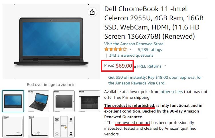 amazon dell chromebook real price