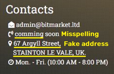 bitmarket ltd scam fake address