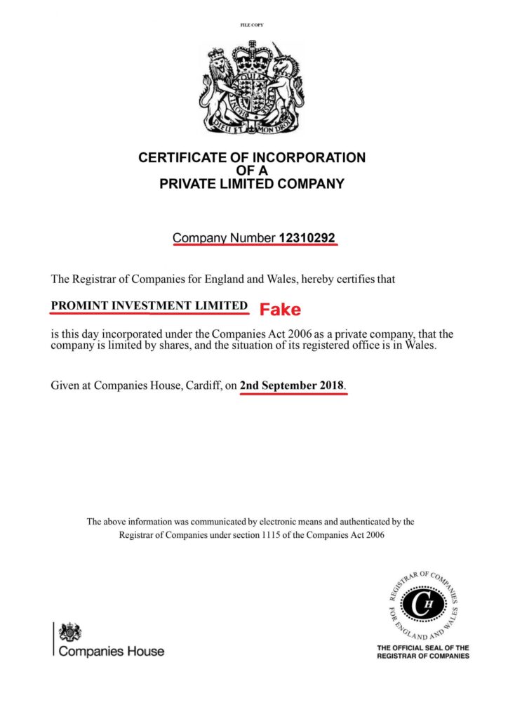 promint scam fake uk registration certificate