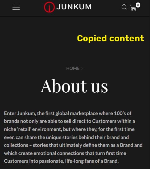 junkum scam about us copied content
