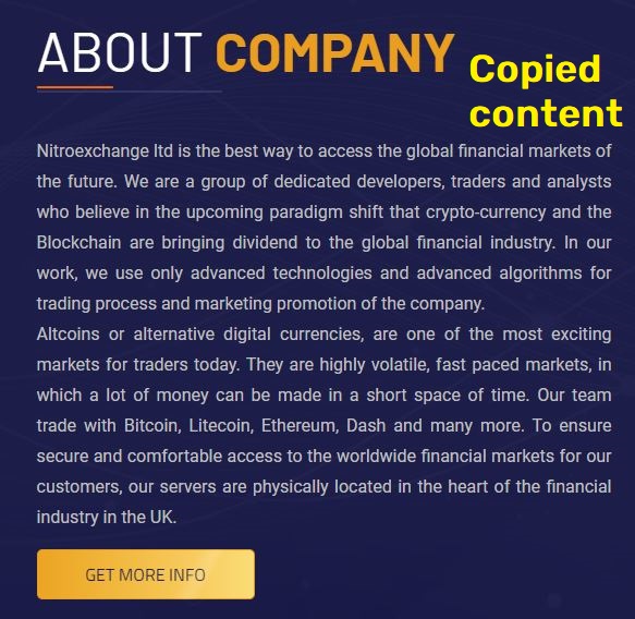 nitroexchange scam about us copied content