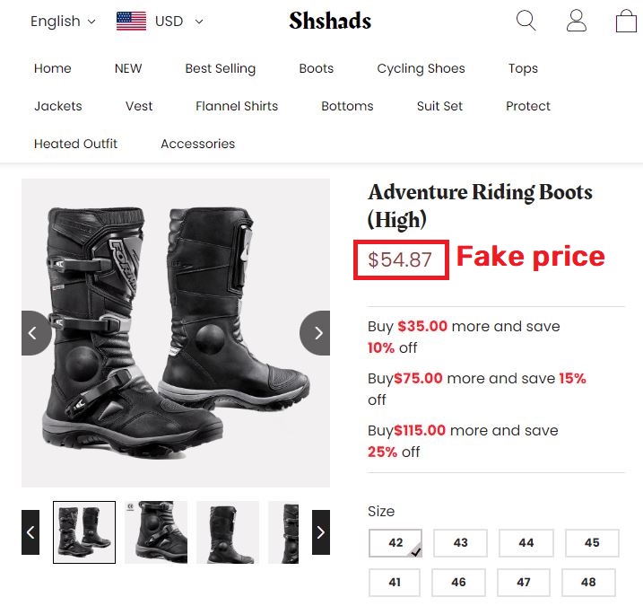 Shshads scam biking boots fake price