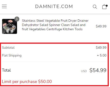 damnite scam shopping cart 2