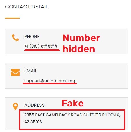 ant-miners scam fake contact details
