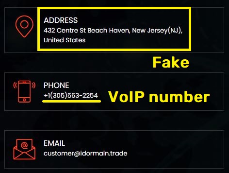Idormain scam fake contact details
