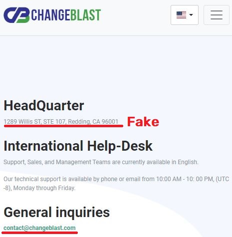 changeblast scam fake contact details