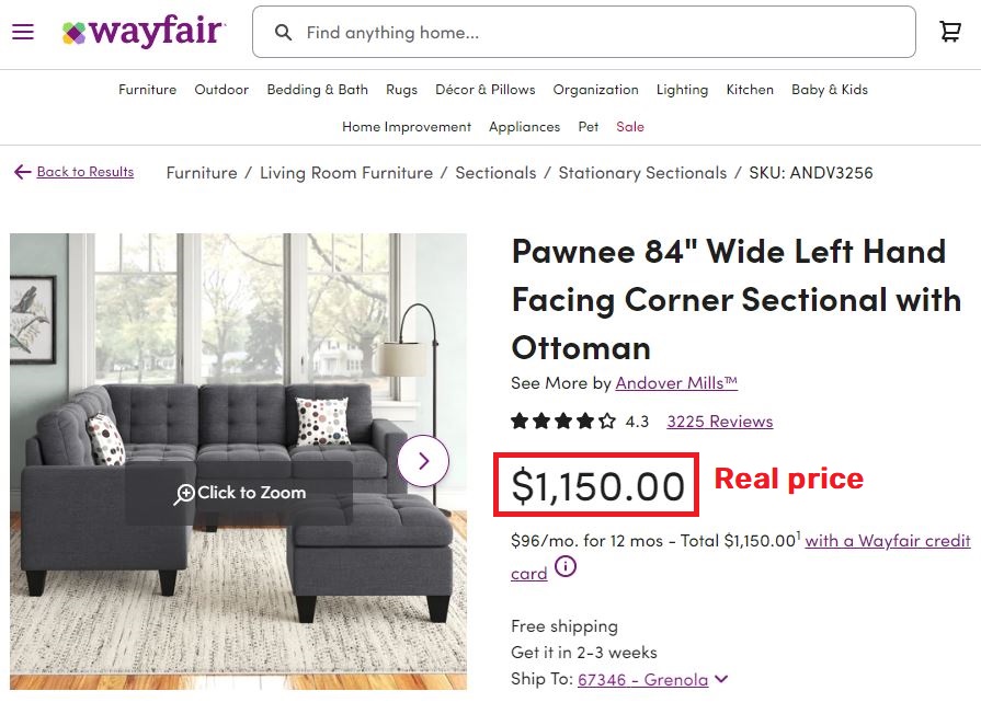 wayfair couch real price
