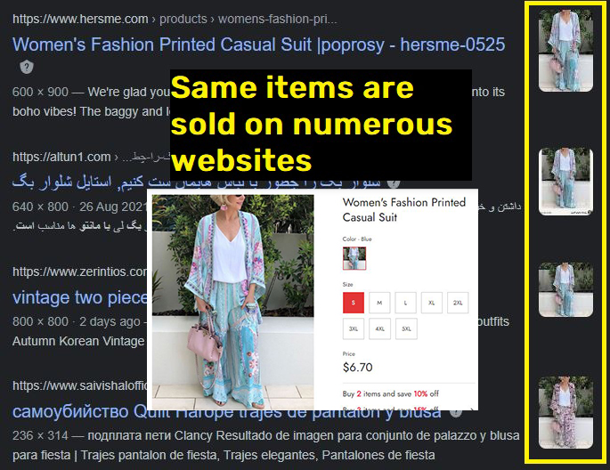 chinese clothing sold on many websites