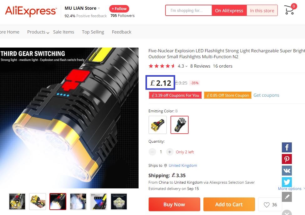 Aliexpress flashlight real price