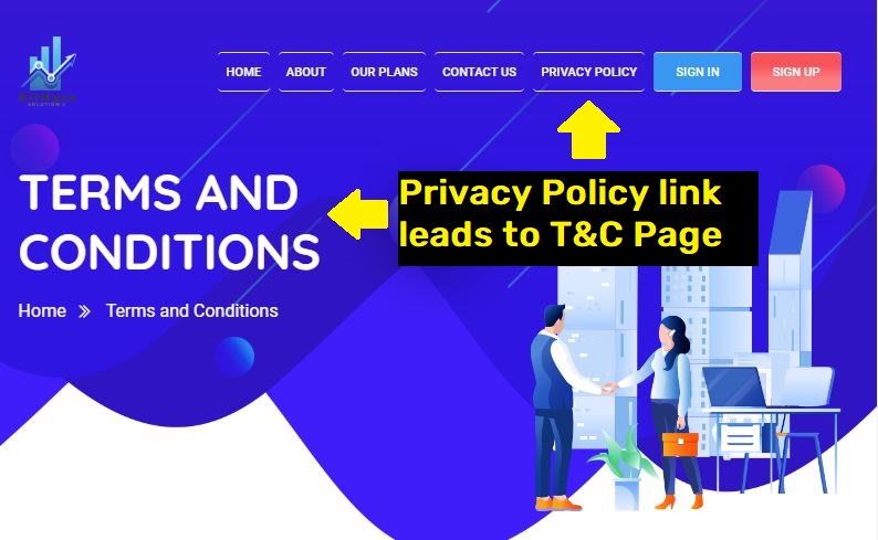 privacy policy link leads to terms page