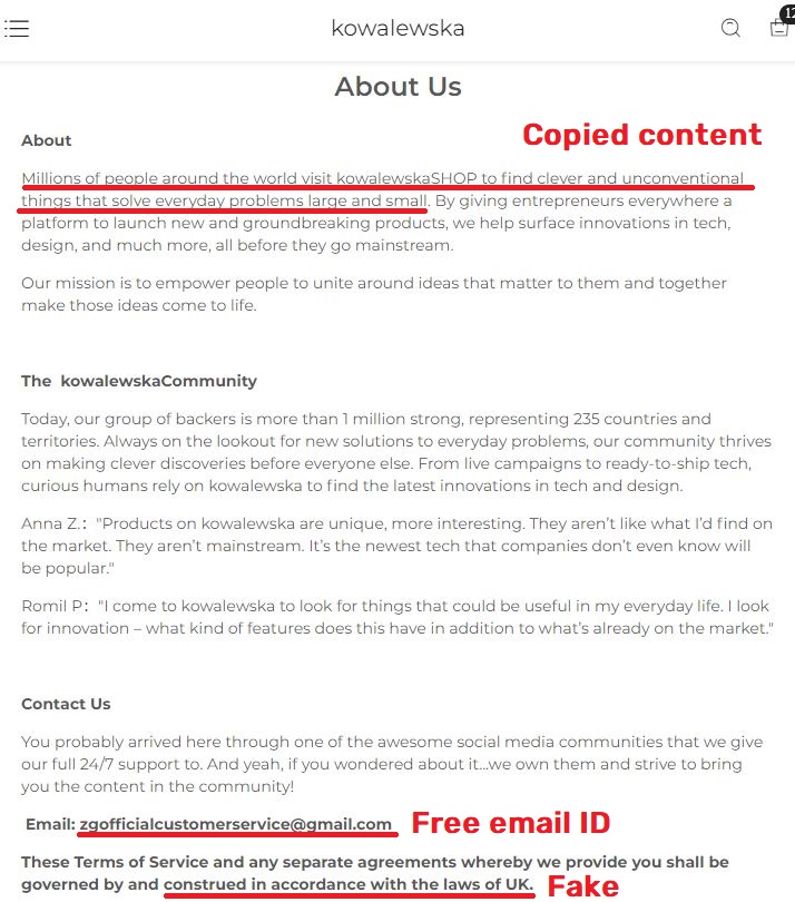 kowalewska store scam about us content copied