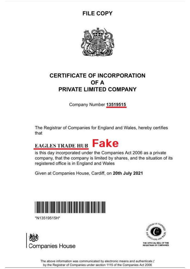 eaglestradehub scam fake uk registration 1