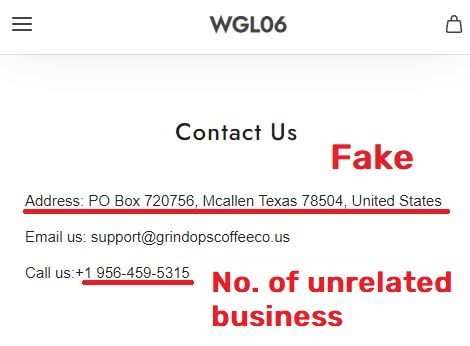 Grindopscoffeeco scam fake contact details