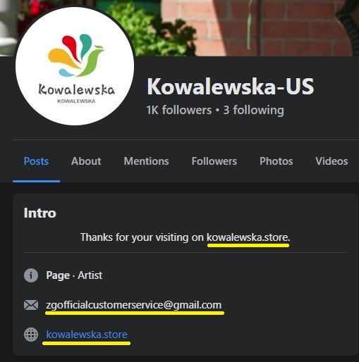 kowalewska store scam facebook page 3