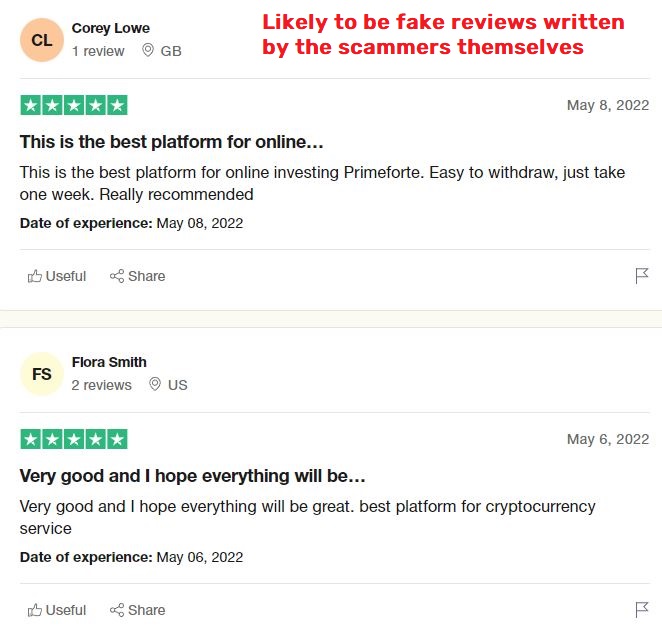 primeforte capital scam fake trustpilot reviews