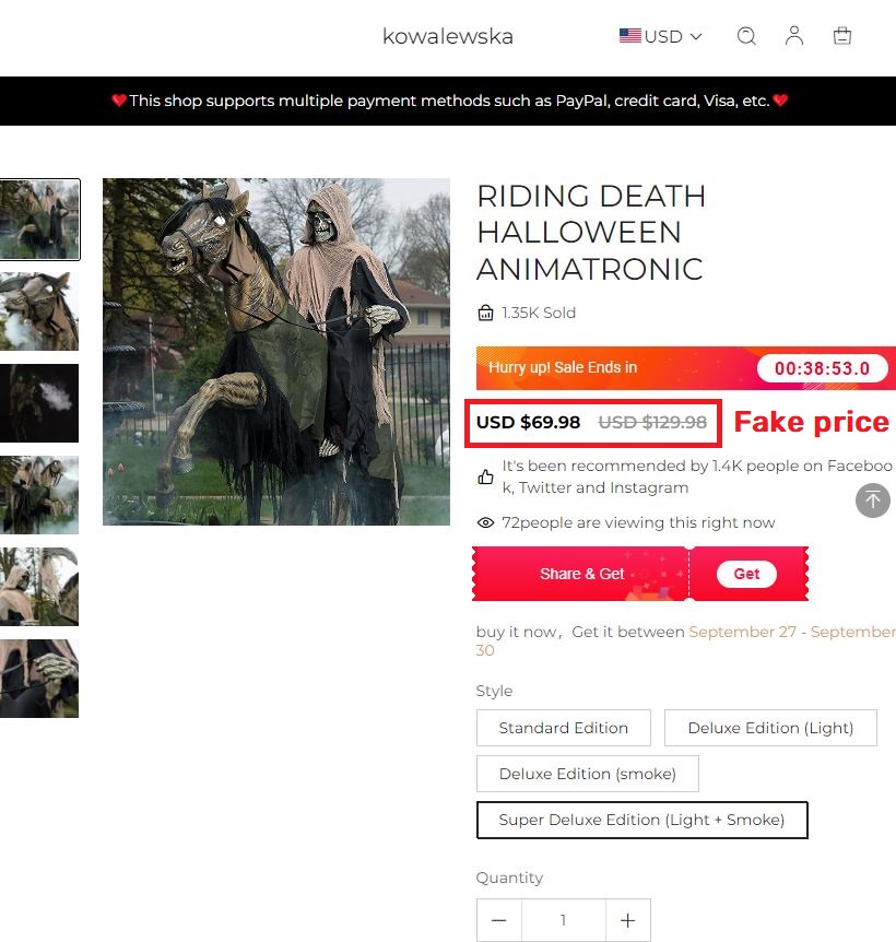 kowalewska store scam riding death animatronic fake price