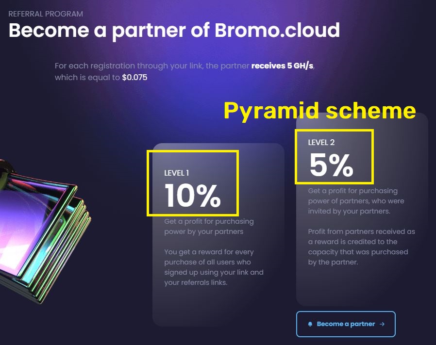 bromo cloud scam referral pyramid scheme