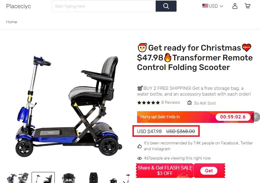Watersloo scam mobility scooter fake price
