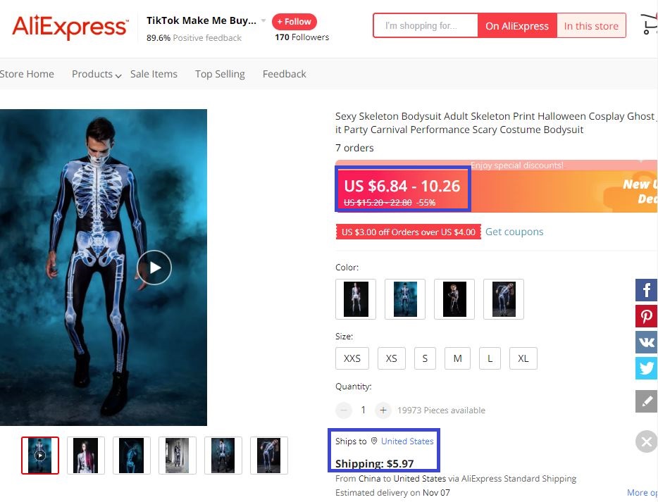 aliexpress skeleton body suit real price