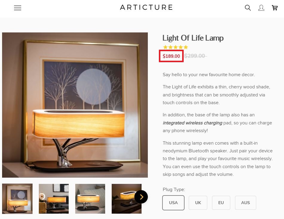 articture light of life lamp real price