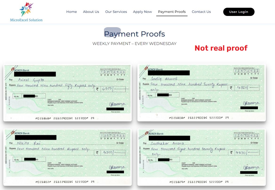 fake cheques payment proof